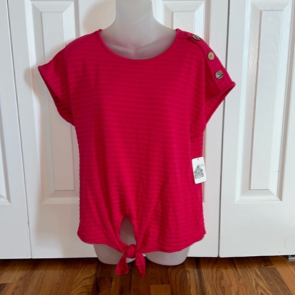 Wilde Hot Pink Women’s Front Loop Tie Top Shirt Blouse Small S NWT